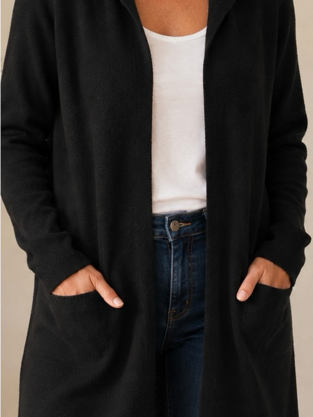 Woman's Black Open-Front Women's Sweater Cardigan L